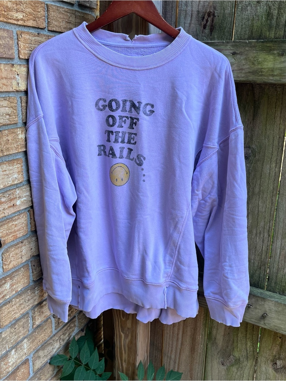 Aerie Oversized Lavender "Going Off The Rails" Crewneck Sweatshirt